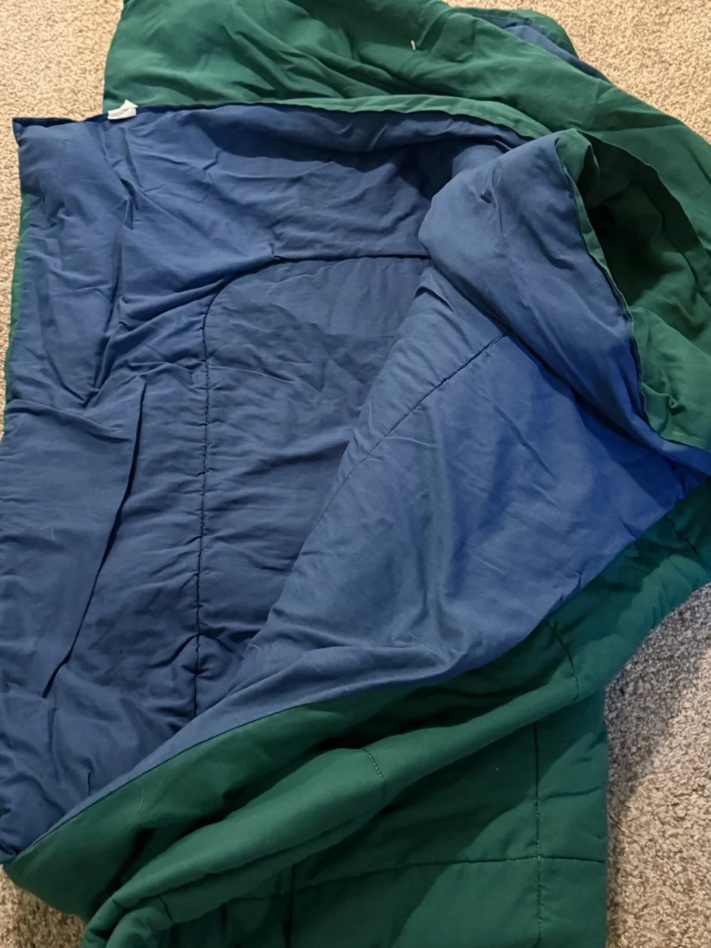 Reversible Blue and Green Puffer Blanket